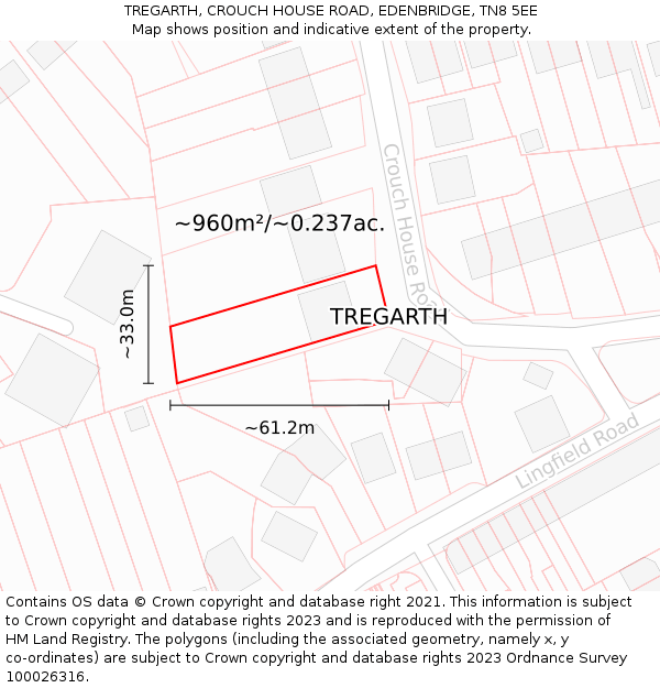 TREGARTH, CROUCH HOUSE ROAD, EDENBRIDGE, TN8 5EE: Plot and title map