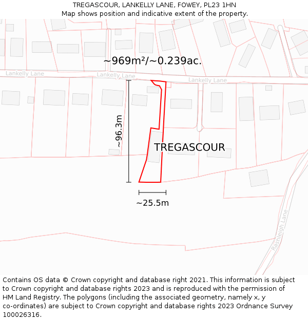TREGASCOUR, LANKELLY LANE, FOWEY, PL23 1HN: Plot and title map