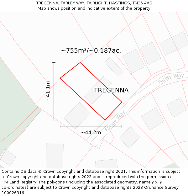 TREGENNA, FARLEY WAY, FAIRLIGHT, HASTINGS, TN35 4AS: Plot and title map