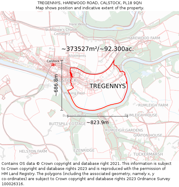 TREGENNYS, HAREWOOD ROAD, CALSTOCK, PL18 9QN: Plot and title map