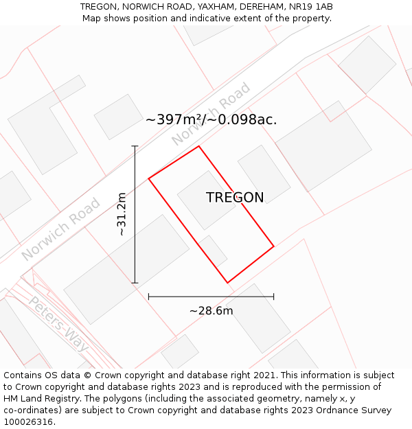 TREGON, NORWICH ROAD, YAXHAM, DEREHAM, NR19 1AB: Plot and title map