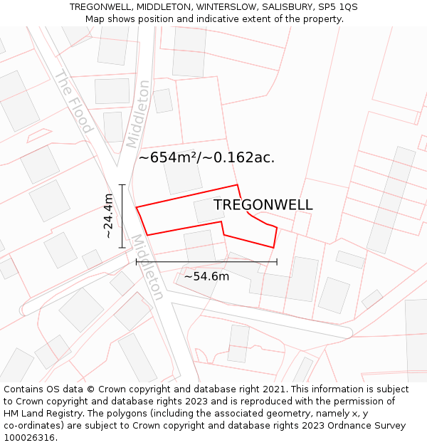 TREGONWELL, MIDDLETON, WINTERSLOW, SALISBURY, SP5 1QS: Plot and title map