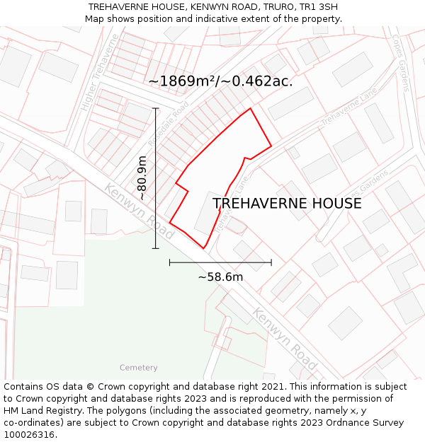 TREHAVERNE HOUSE, KENWYN ROAD, TRURO, TR1 3SH: Plot and title map