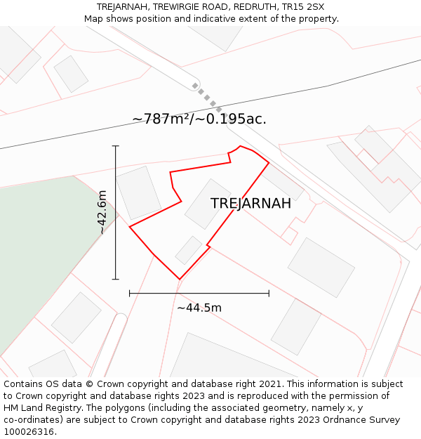 TREJARNAH, TREWIRGIE ROAD, REDRUTH, TR15 2SX: Plot and title map