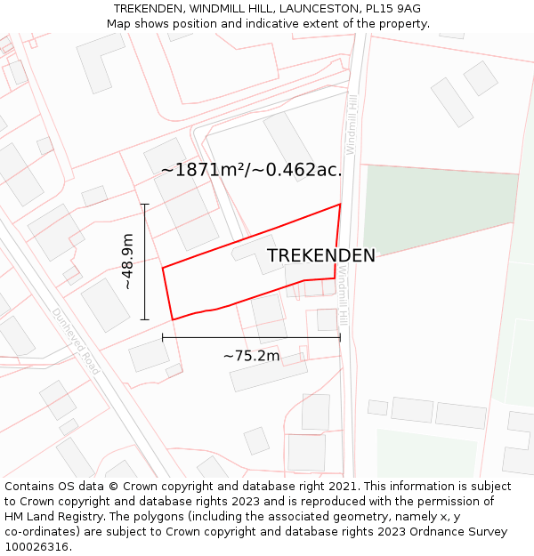 TREKENDEN, WINDMILL HILL, LAUNCESTON, PL15 9AG: Plot and title map