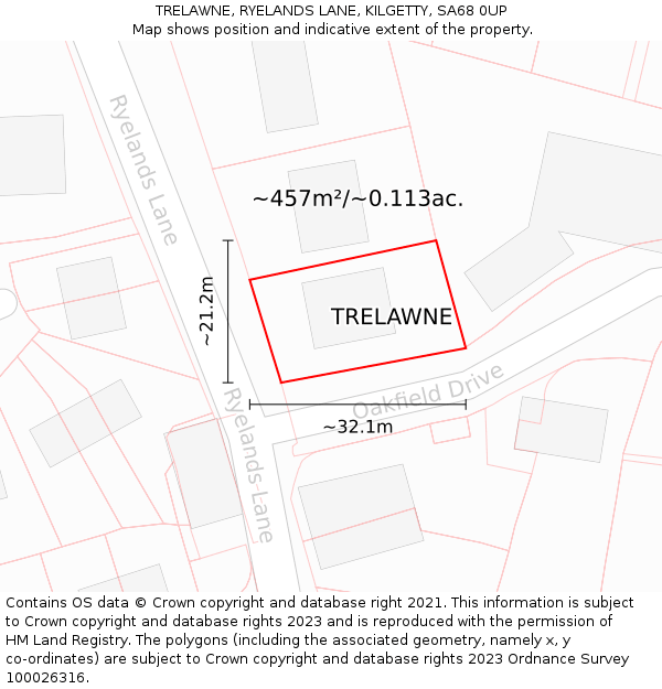 TRELAWNE, RYELANDS LANE, KILGETTY, SA68 0UP: Plot and title map