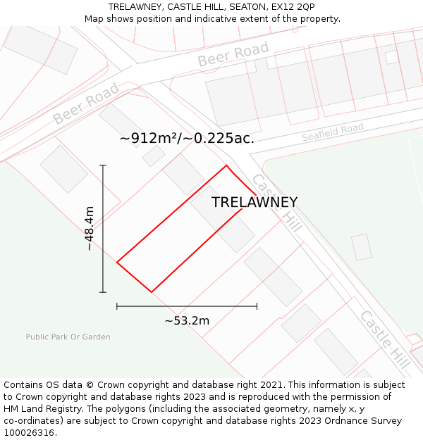 TRELAWNEY, CASTLE HILL, SEATON, EX12 2QP: Plot and title map