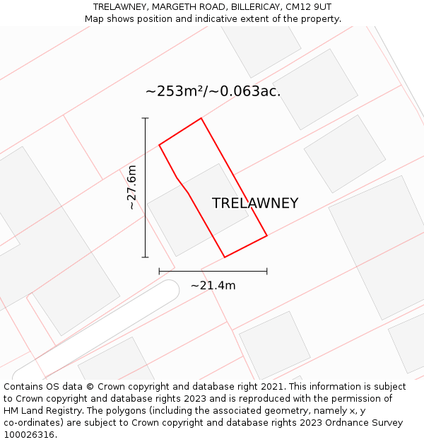 TRELAWNEY, MARGETH ROAD, BILLERICAY, CM12 9UT: Plot and title map