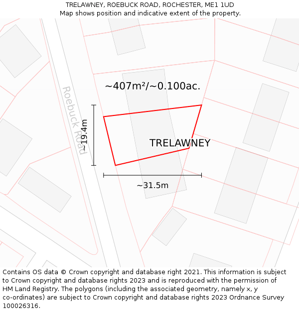 TRELAWNEY, ROEBUCK ROAD, ROCHESTER, ME1 1UD: Plot and title map
