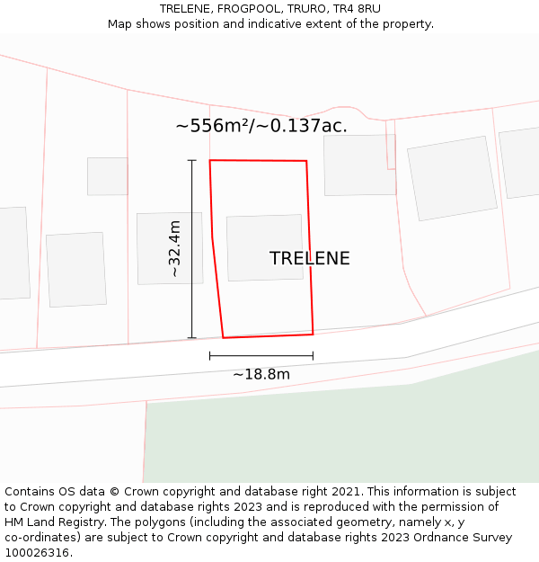 TRELENE, FROGPOOL, TRURO, TR4 8RU: Plot and title map