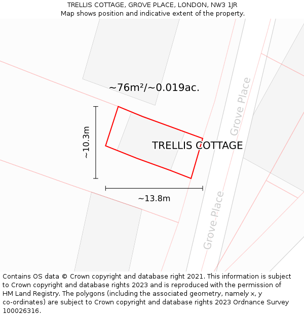 TRELLIS COTTAGE, GROVE PLACE, LONDON, NW3 1JR: Plot and title map