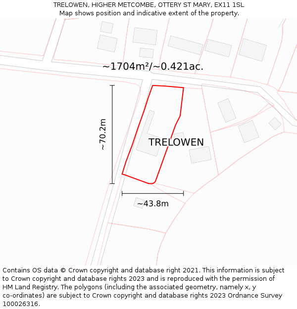 TRELOWEN, HIGHER METCOMBE, OTTERY ST MARY, EX11 1SL: Plot and title map