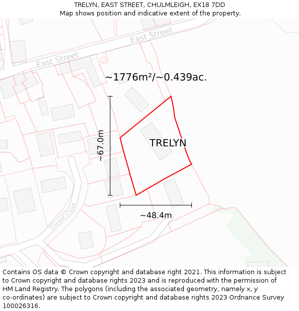 TRELYN, EAST STREET, CHULMLEIGH, EX18 7DD: Plot and title map