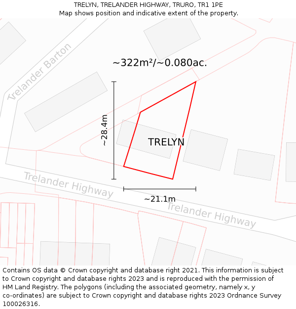 TRELYN, TRELANDER HIGHWAY, TRURO, TR1 1PE: Plot and title map