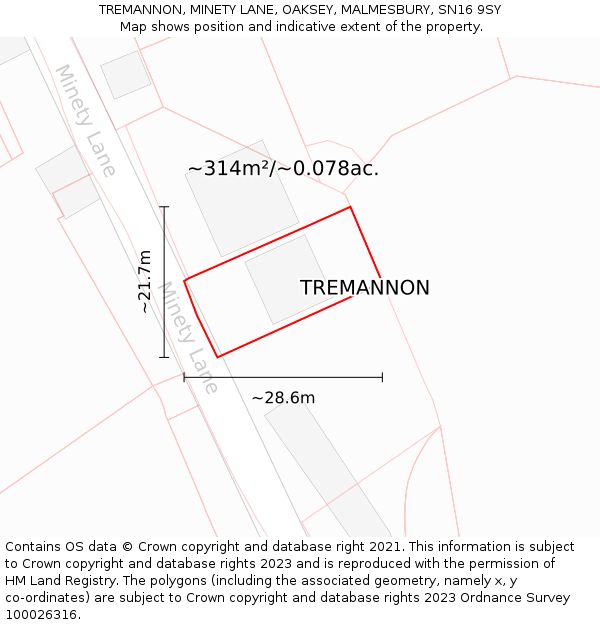 TREMANNON, MINETY LANE, OAKSEY, MALMESBURY, SN16 9SY: Plot and title map