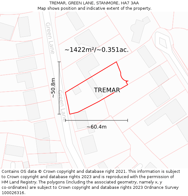 TREMAR, GREEN LANE, STANMORE, HA7 3AA: Plot and title map