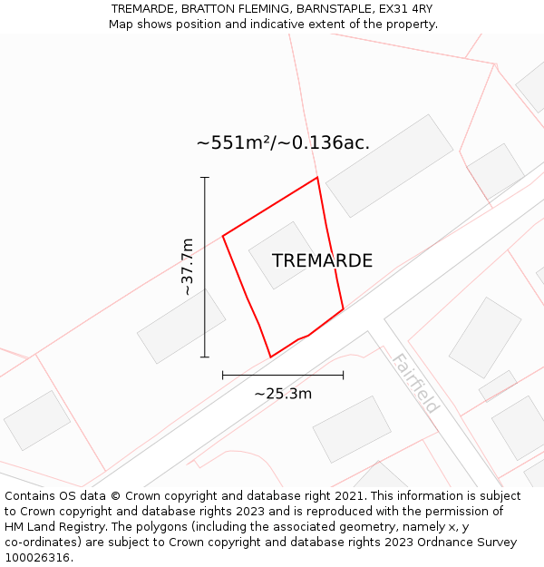 TREMARDE, BRATTON FLEMING, BARNSTAPLE, EX31 4RY: Plot and title map