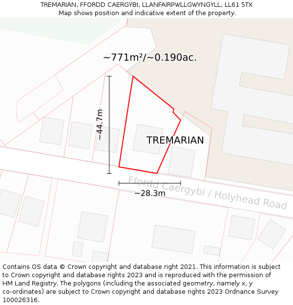 TREMARIAN, FFORDD CAERGYBI, LLANFAIRPWLLGWYNGYLL, LL61 5TX: Plot and title map