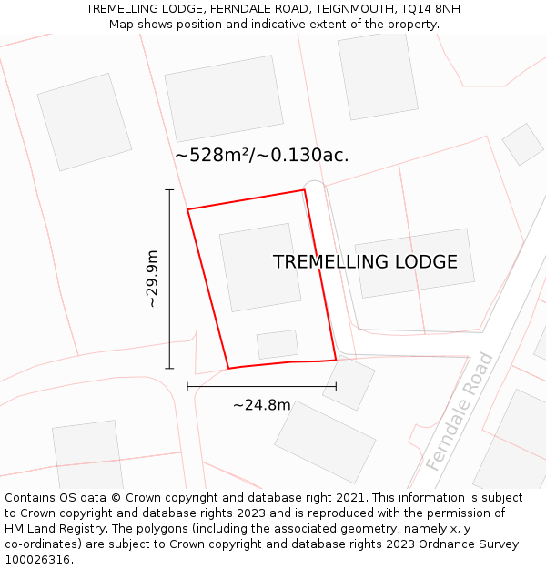 TREMELLING LODGE, FERNDALE ROAD, TEIGNMOUTH, TQ14 8NH: Plot and title map