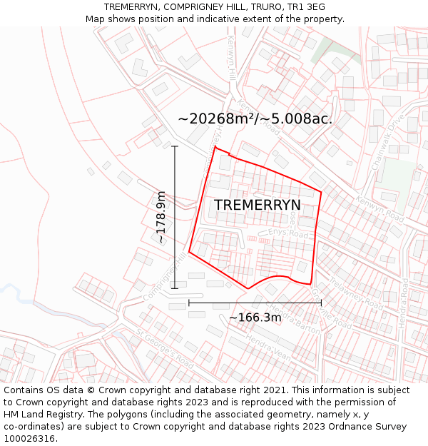 TREMERRYN, COMPRIGNEY HILL, TRURO, TR1 3EG: Plot and title map
