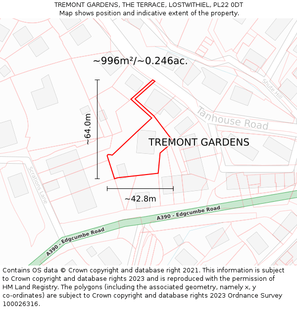 TREMONT GARDENS, THE TERRACE, LOSTWITHIEL, PL22 0DT: Plot and title map