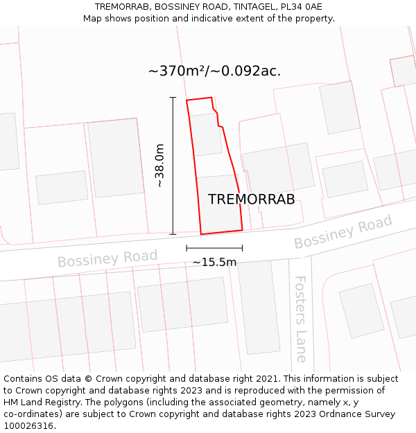 TREMORRAB, BOSSINEY ROAD, TINTAGEL, PL34 0AE: Plot and title map