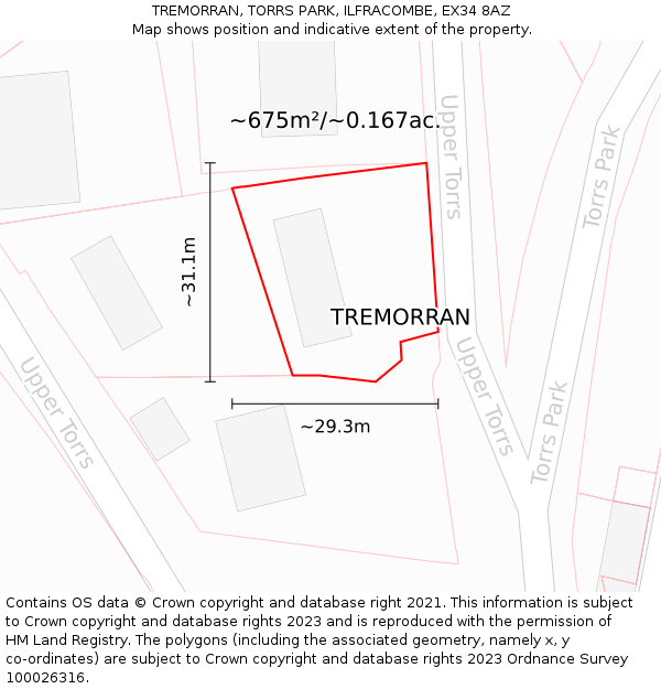 TREMORRAN, TORRS PARK, ILFRACOMBE, EX34 8AZ: Plot and title map