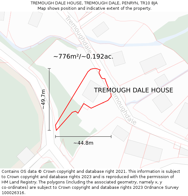 TREMOUGH DALE HOUSE, TREMOUGH DALE, PENRYN, TR10 8JA: Plot and title map