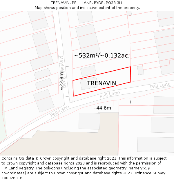 TRENAVIN, PELL LANE, RYDE, PO33 3LL: Plot and title map