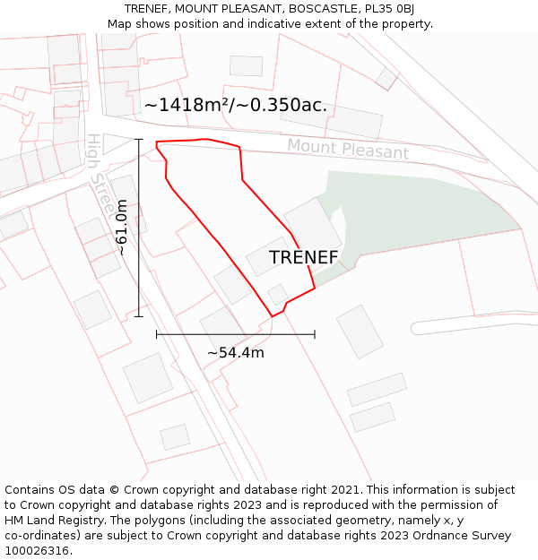 TRENEF, MOUNT PLEASANT, BOSCASTLE, PL35 0BJ: Plot and title map