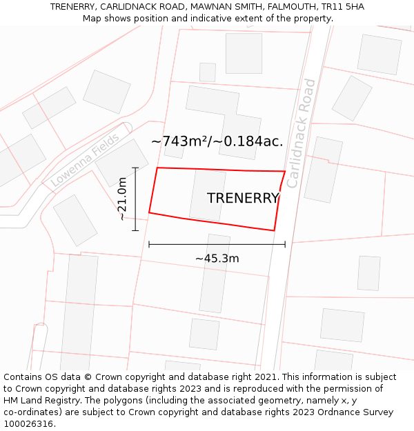 TRENERRY, CARLIDNACK ROAD, MAWNAN SMITH, FALMOUTH, TR11 5HA: Plot and title map