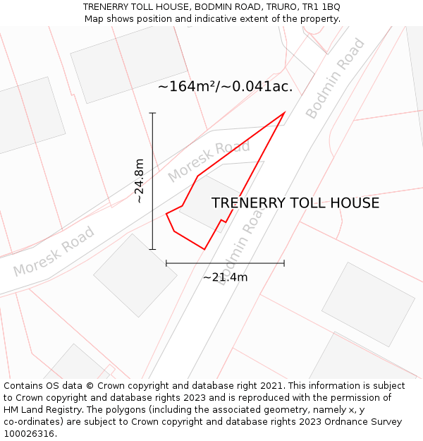 TRENERRY TOLL HOUSE, BODMIN ROAD, TRURO, TR1 1BQ: Plot and title map