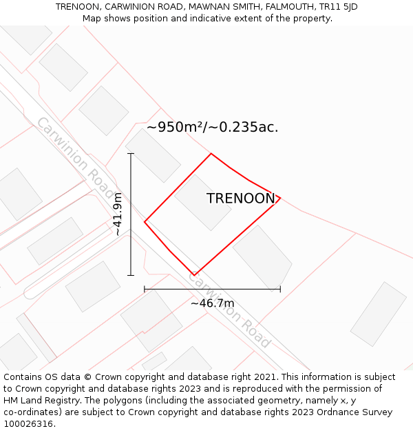 TRENOON, CARWINION ROAD, MAWNAN SMITH, FALMOUTH, TR11 5JD: Plot and title map