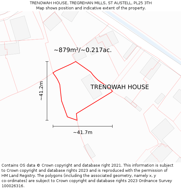 TRENOWAH HOUSE, TREGREHAN MILLS, ST AUSTELL, PL25 3TH: Plot and title map