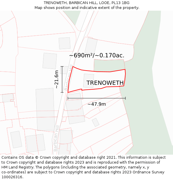 TRENOWETH, BARBICAN HILL, LOOE, PL13 1BG: Plot and title map