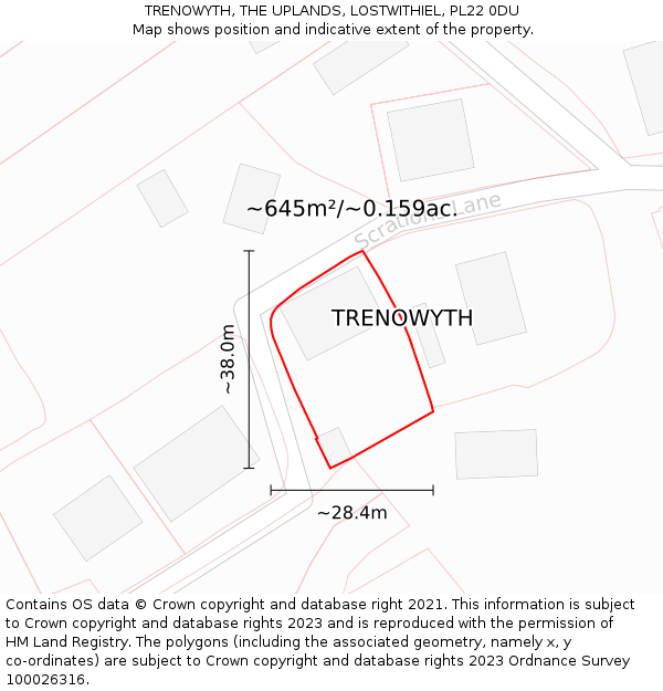 TRENOWYTH, THE UPLANDS, LOSTWITHIEL, PL22 0DU: Plot and title map