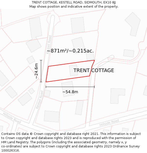 TRENT COTTAGE, KESTELL ROAD, SIDMOUTH, EX10 8JJ: Plot and title map