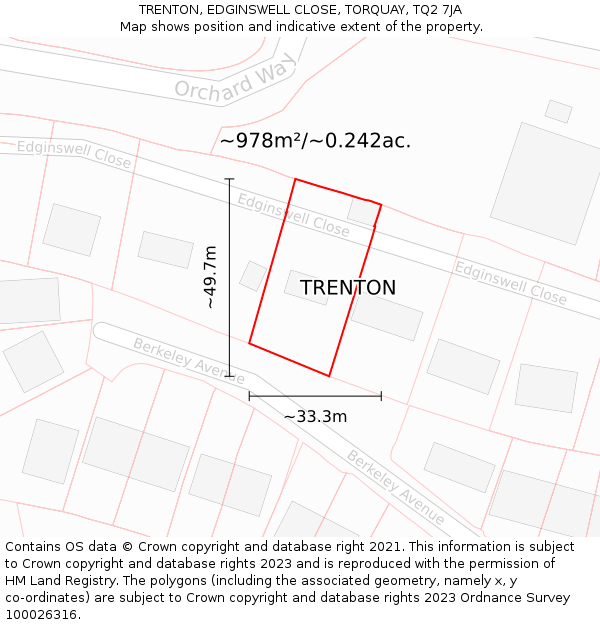 TRENTON, EDGINSWELL CLOSE, TORQUAY, TQ2 7JA: Plot and title map