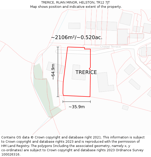 TRERICE, RUAN MINOR, HELSTON, TR12 7JT: Plot and title map