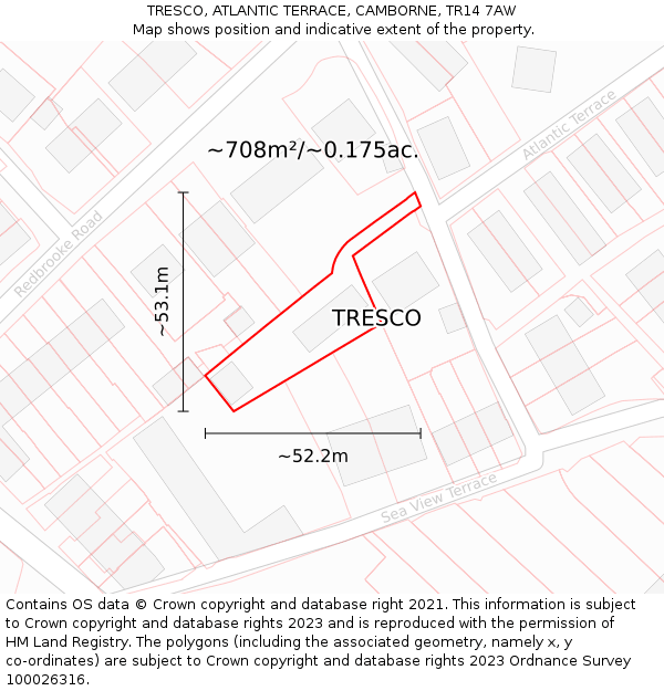 TRESCO, ATLANTIC TERRACE, CAMBORNE, TR14 7AW: Plot and title map
