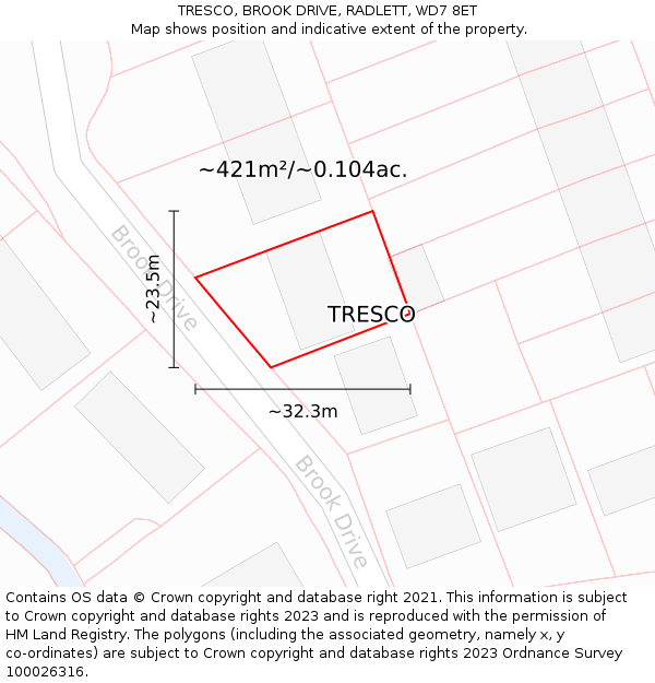 TRESCO, BROOK DRIVE, RADLETT, WD7 8ET: Plot and title map