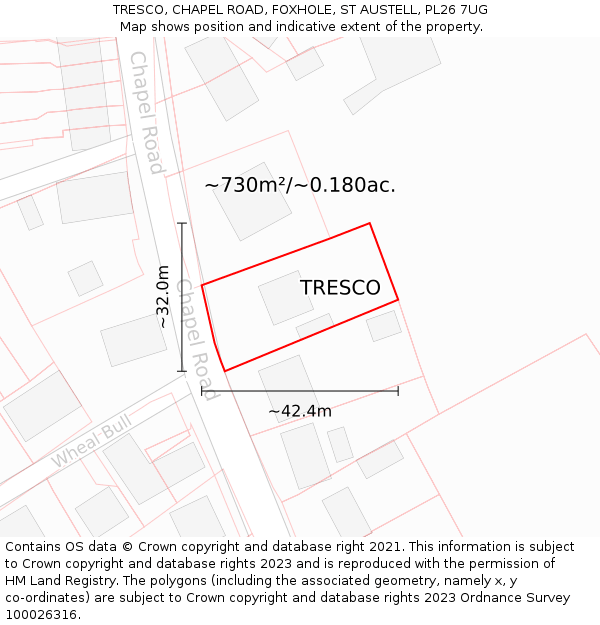 TRESCO, CHAPEL ROAD, FOXHOLE, ST AUSTELL, PL26 7UG: Plot and title map