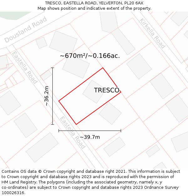 TRESCO, EASTELLA ROAD, YELVERTON, PL20 6AX: Plot and title map