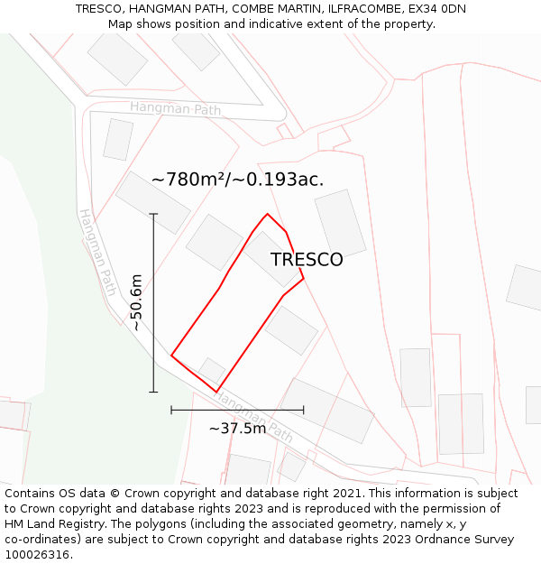 TRESCO, HANGMAN PATH, COMBE MARTIN, ILFRACOMBE, EX34 0DN: Plot and title map