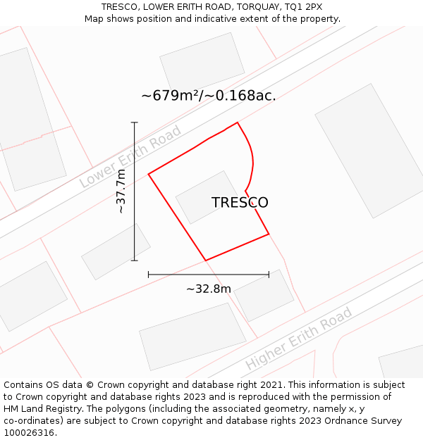 TRESCO, LOWER ERITH ROAD, TORQUAY, TQ1 2PX: Plot and title map