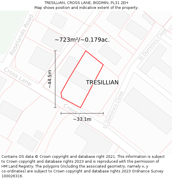 TRESILLIAN, CROSS LANE, BODMIN, PL31 2EH: Plot and title map