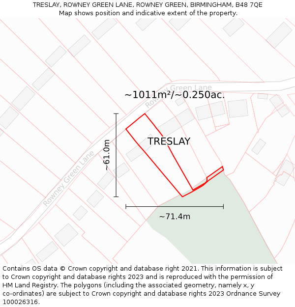 TRESLAY, ROWNEY GREEN LANE, ROWNEY GREEN, BIRMINGHAM, B48 7QE: Plot and title map