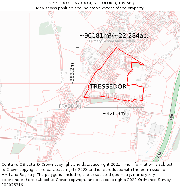 TRESSEDOR, FRADDON, ST COLUMB, TR9 6PQ: Plot and title map
