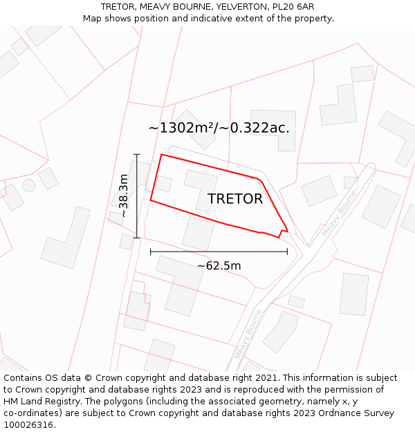 TRETOR, MEAVY BOURNE, YELVERTON, PL20 6AR: Plot and title map