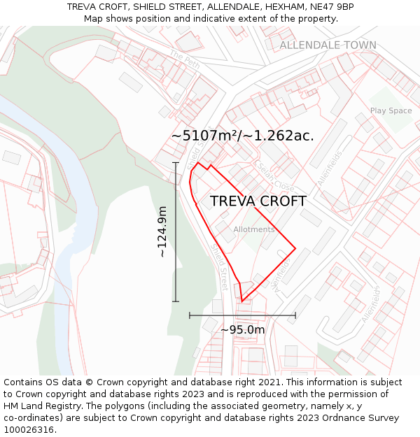 TREVA CROFT, SHIELD STREET, ALLENDALE, HEXHAM, NE47 9BP: Plot and title map